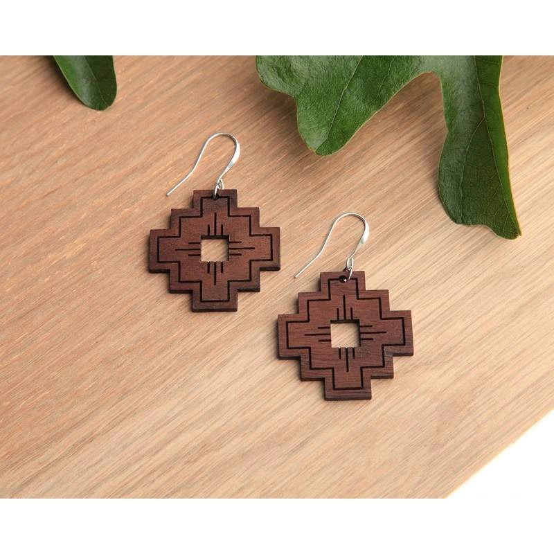 Handmade Wooden Earrings - "Compass" (Oak or Walnut) - Cultural Seeds