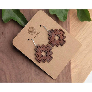 Handmade Wooden Earrings - "Compass" (Oak or Walnut) - Cultural Seeds
