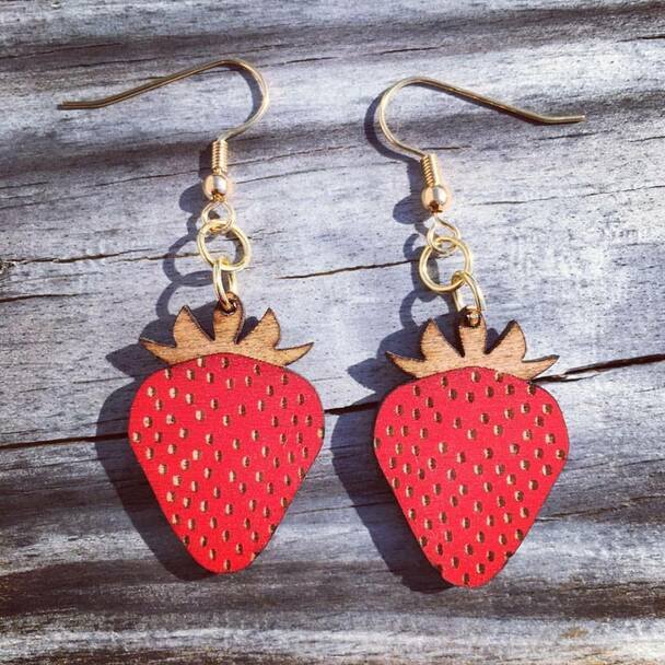Wooden Strawberry Earrings - Cultural Seeds
